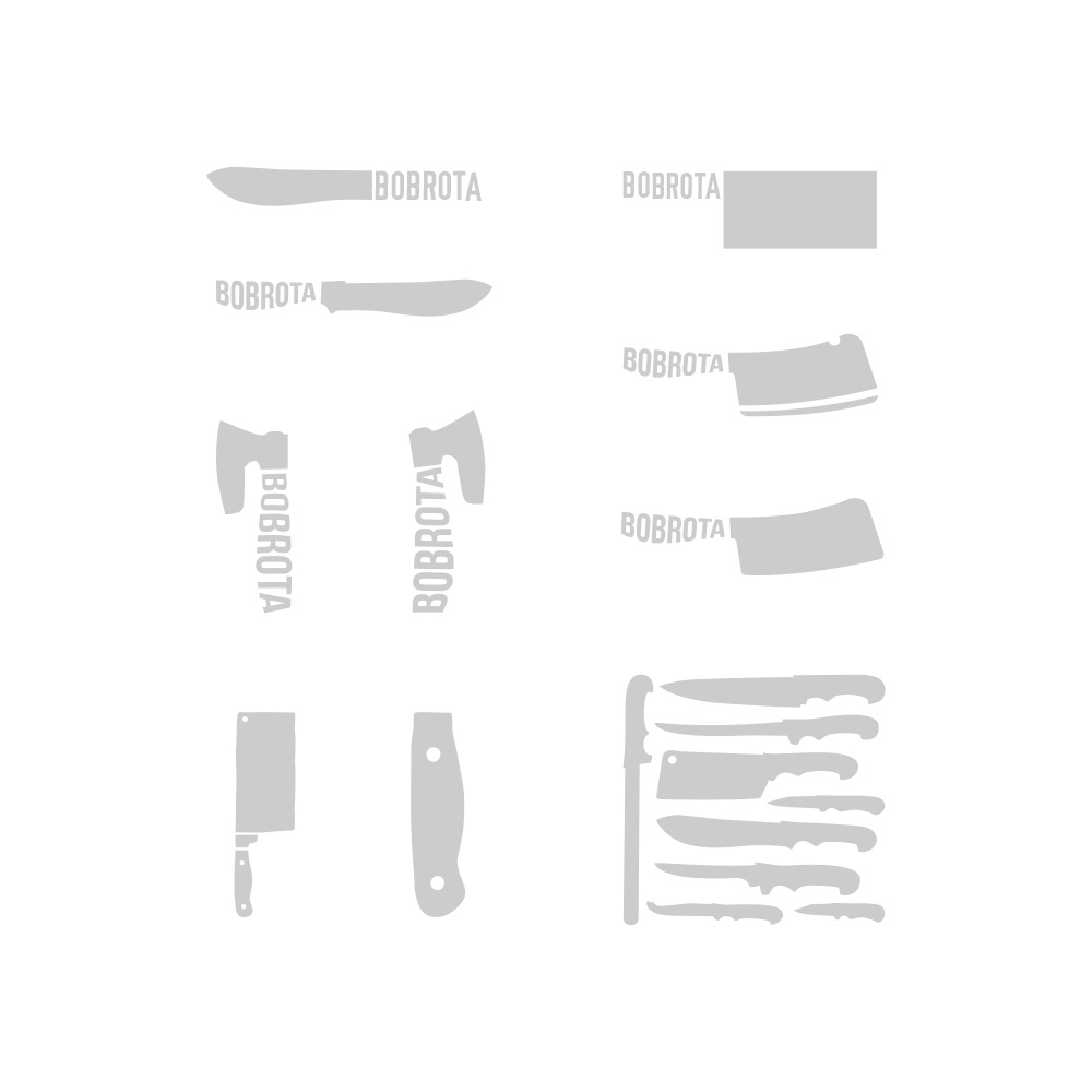 Řeznické nástroje, nože a sekery s názvy Bobrota misto topůrka
